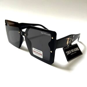 New Original TRUE RELIGION Square Sunglasses Oversized Acetate Black Studded